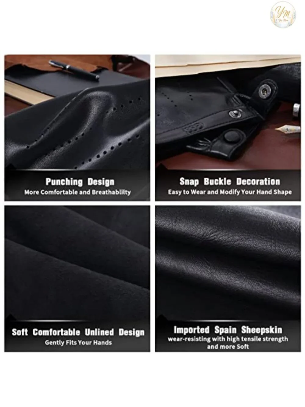 Genuine Sheepskin Leather Fingerless Driving Gloves for Women